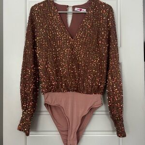 Sequin Bodysuit with Deep V-Neck